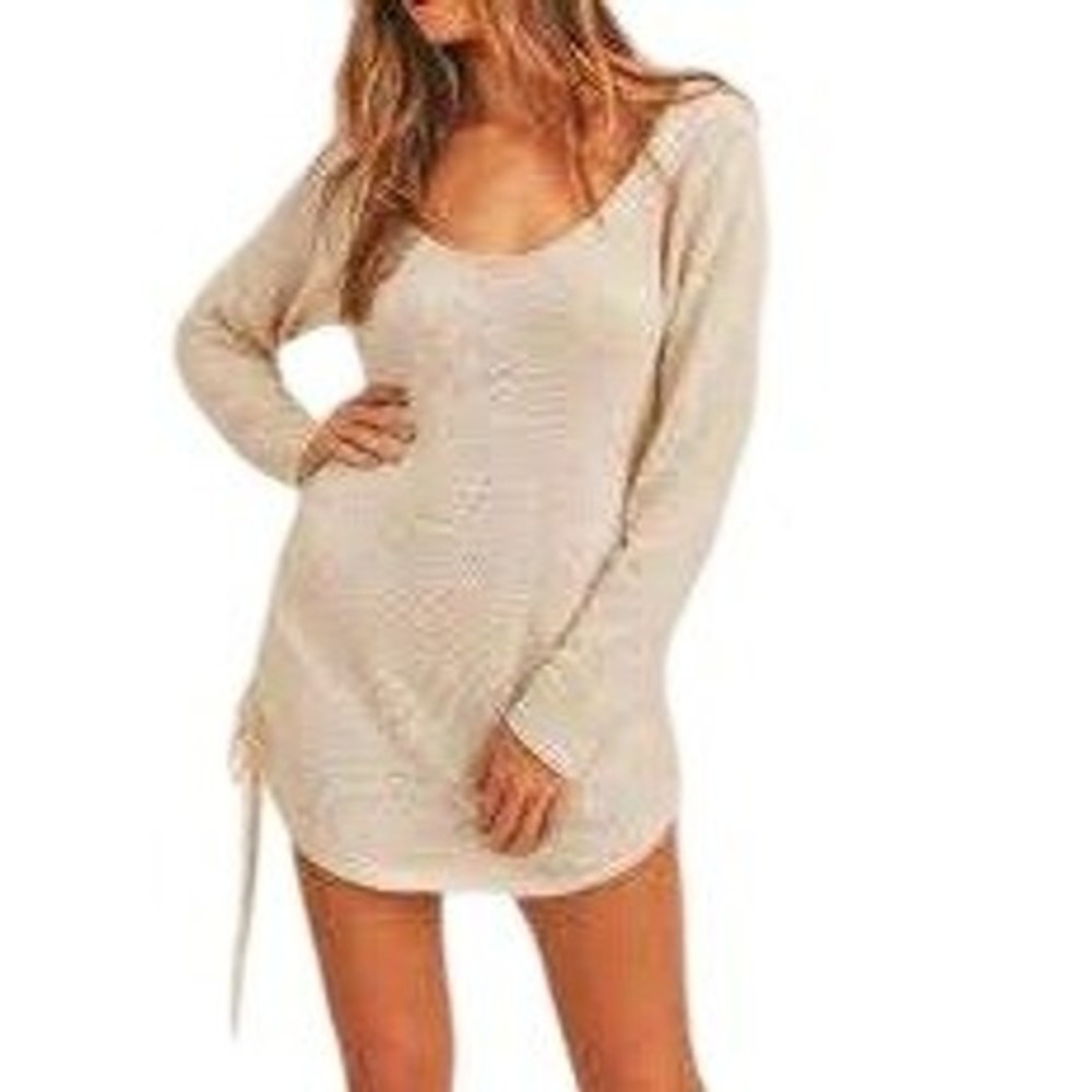 MABLE Arya Beige Open Back Knit Sweater Mini Dress‎ Size S/M